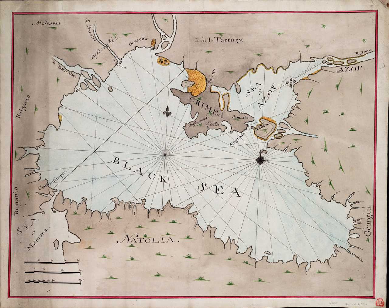 Historical map of the Black Sea and the surrounding lands.